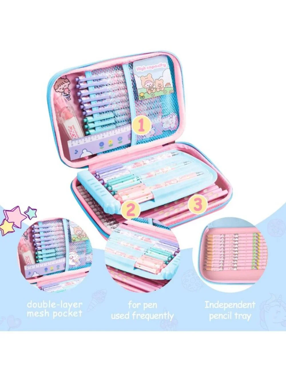 Cute Unicorn Pencil Case for Girls, Large Capacity 3D EVA School Supplies, Pink